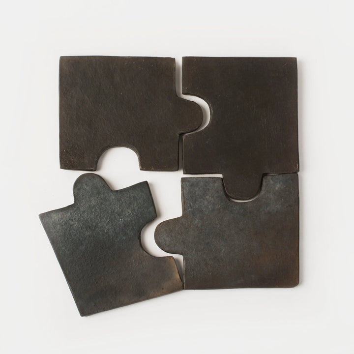 Jigsaw Black Clay Coaster Set