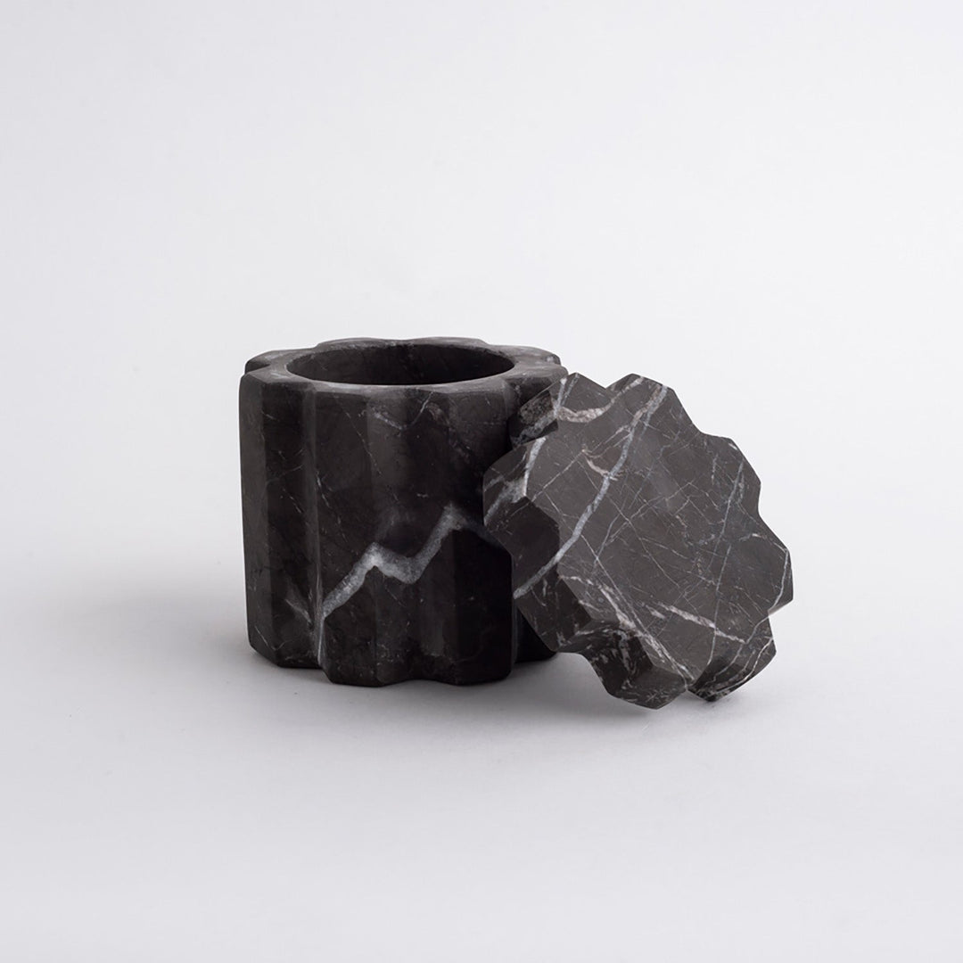 Handcrafted Black Marble Storage Container, 3.5" x 5.1"
