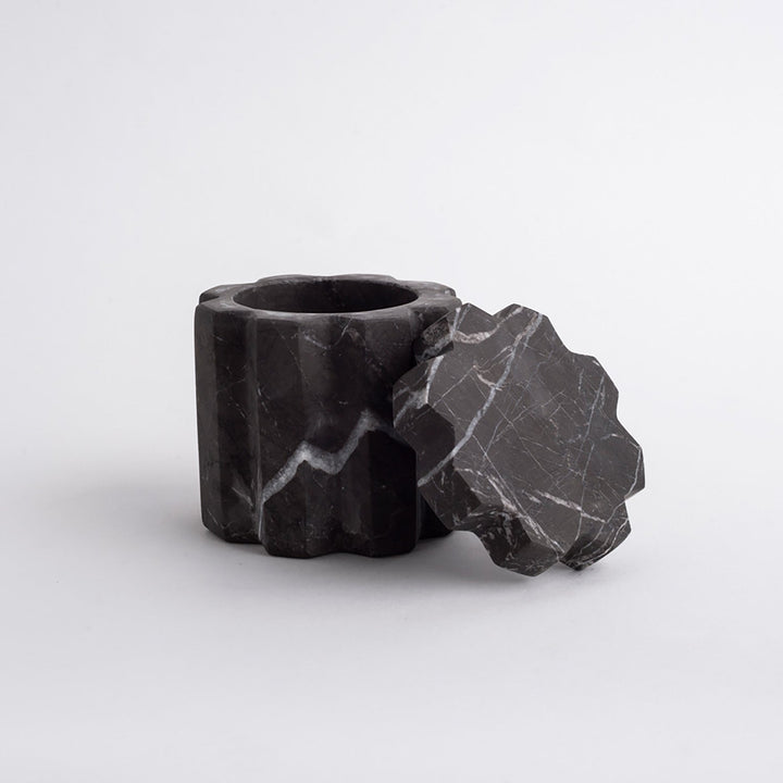 Handcrafted Black Marble Storage Container, 3.5" x 5.1"
