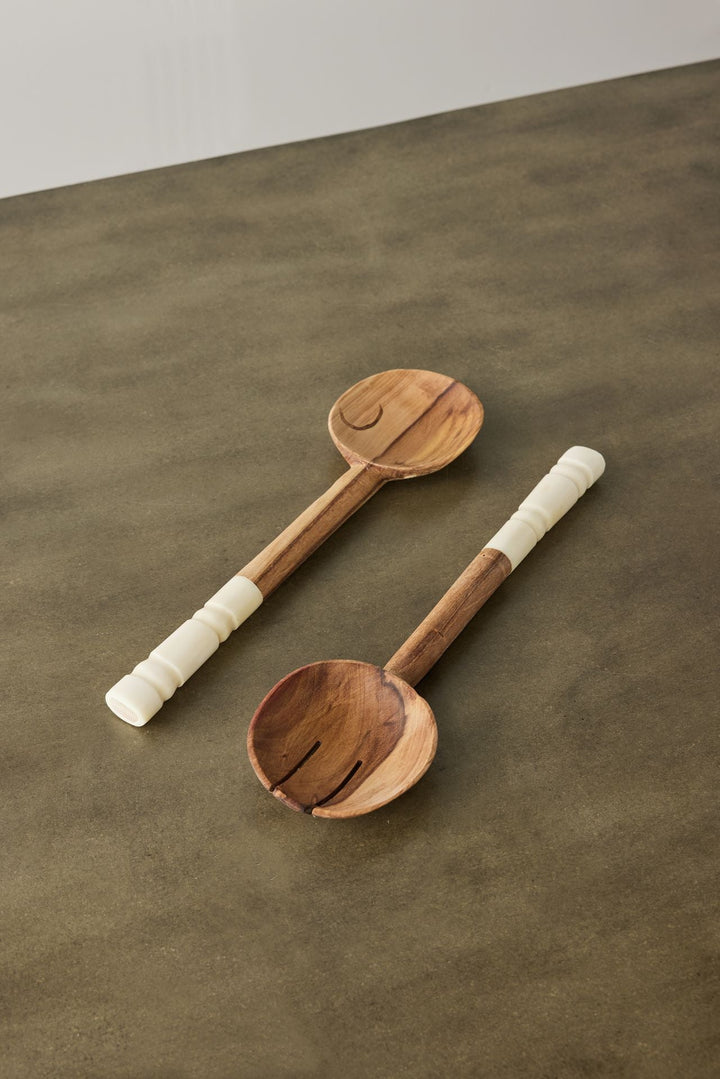Handcrafted Olive Wood &amp; Bone Salad Servers, 2 Ct.