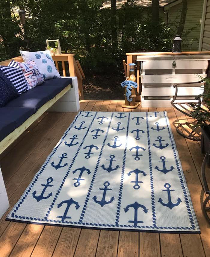 Recycled PET Anchor Outdoor Rug, Blue &amp; White