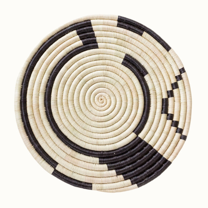 Handcrafted Raffia Table Linen Placemat, 12", Black &amp; Natural