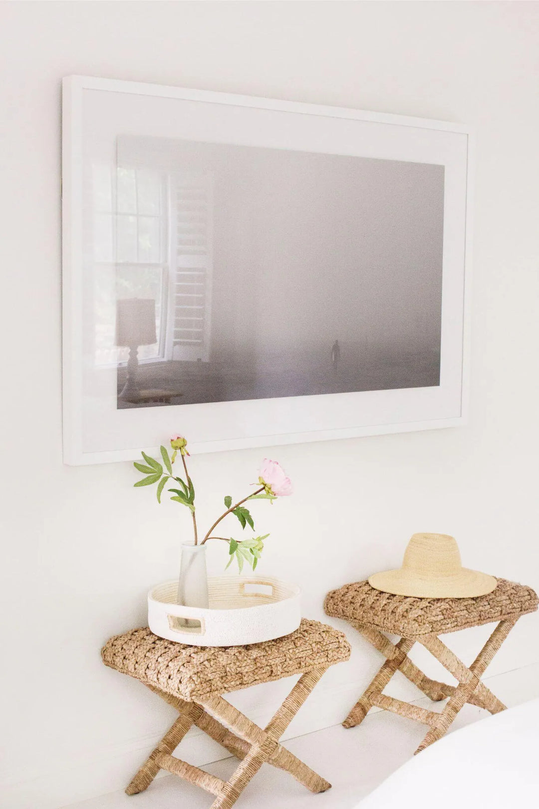 White Beaded Raffia Serving Tray