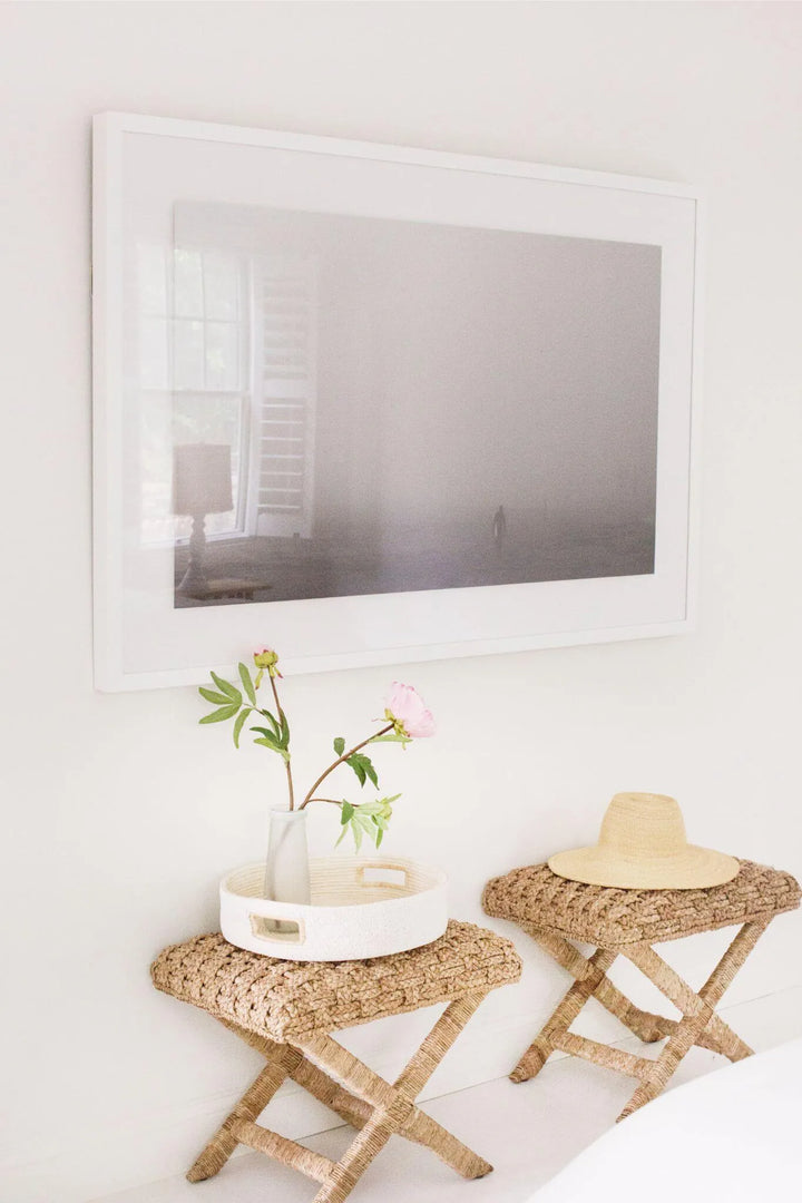 White Beaded Raffia Serving Tray