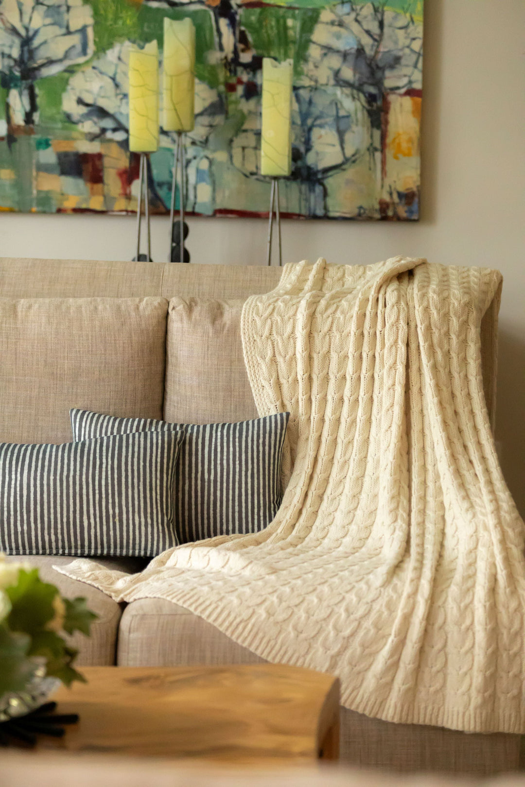 Handwoven Undyed Alpaca &amp; Pima Cotton Throw, Ivory
