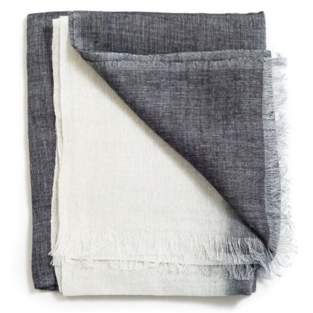 Handcrafted Linen Silk Ombre Scarf, 35" x 79", Granite