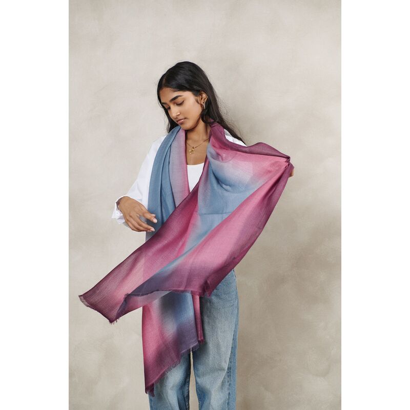 Handcrafted Cashmere Merino Scarf, 28" x 79", Iris