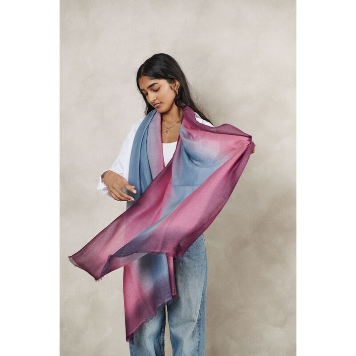 Handcrafted Cashmere Merino Scarf, 28" x 79", Iris