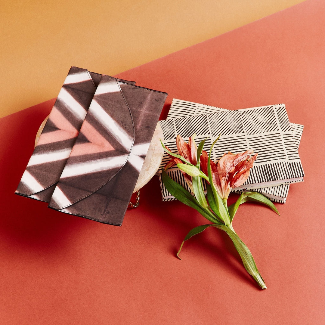 Handcrafted Shibori Cotton Pouch, Black &amp; Pink, 10" x 4"