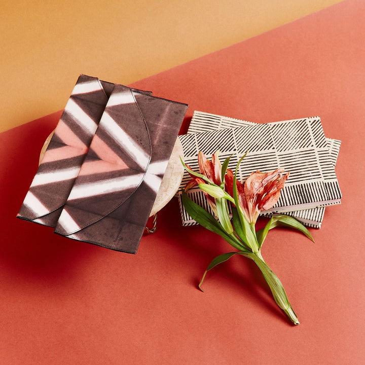Handcrafted Shibori Cotton Pouch, Black &amp; Pink, 10" x 4"