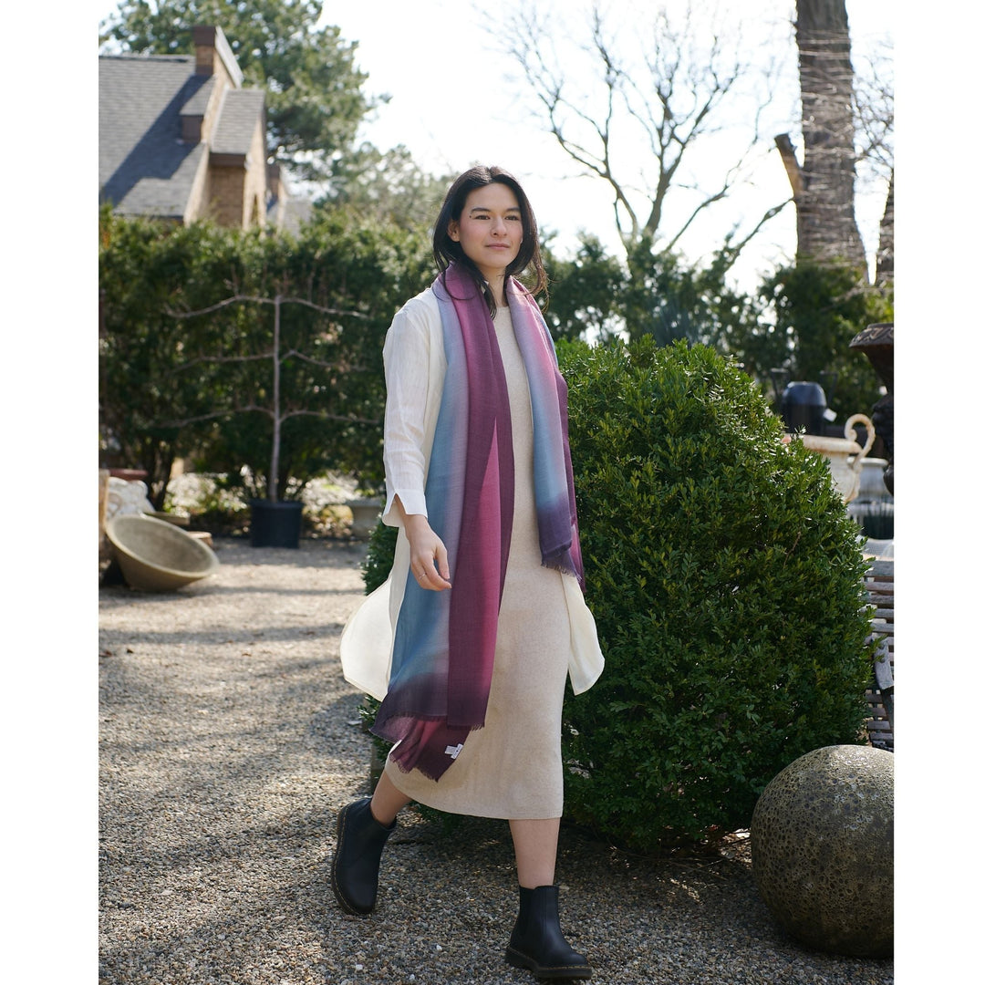 Handcrafted Cashmere Merino Scarf, 28" x 79", Iris