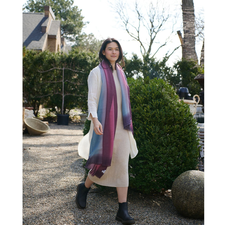 Handcrafted Cashmere Merino Scarf, 28" x 79", Iris