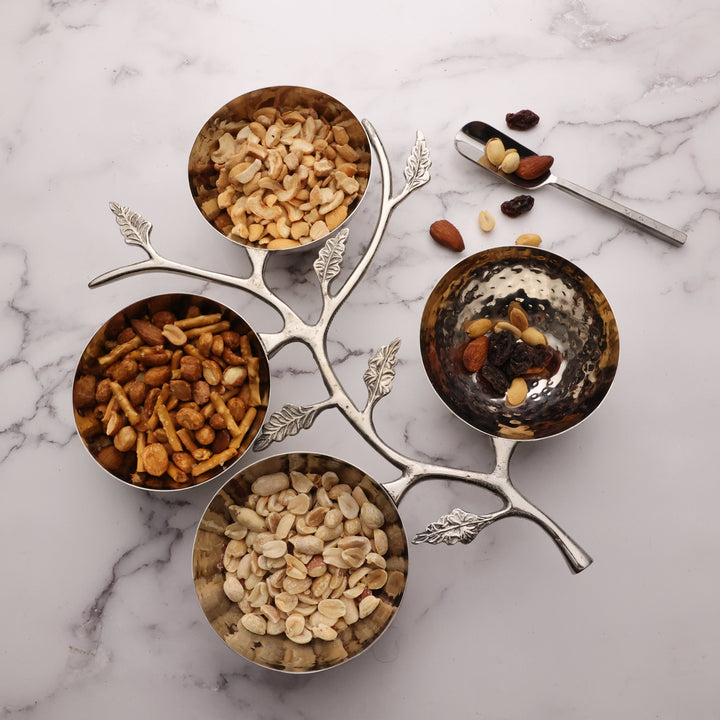 Hammered Stainless Steel Leaf Serveware Set, 4 Ct.