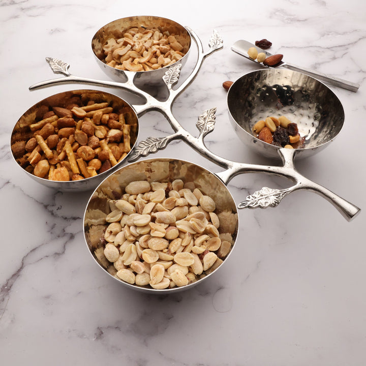 Hammered Stainless Steel Leaf Serveware Set, 4 Ct.