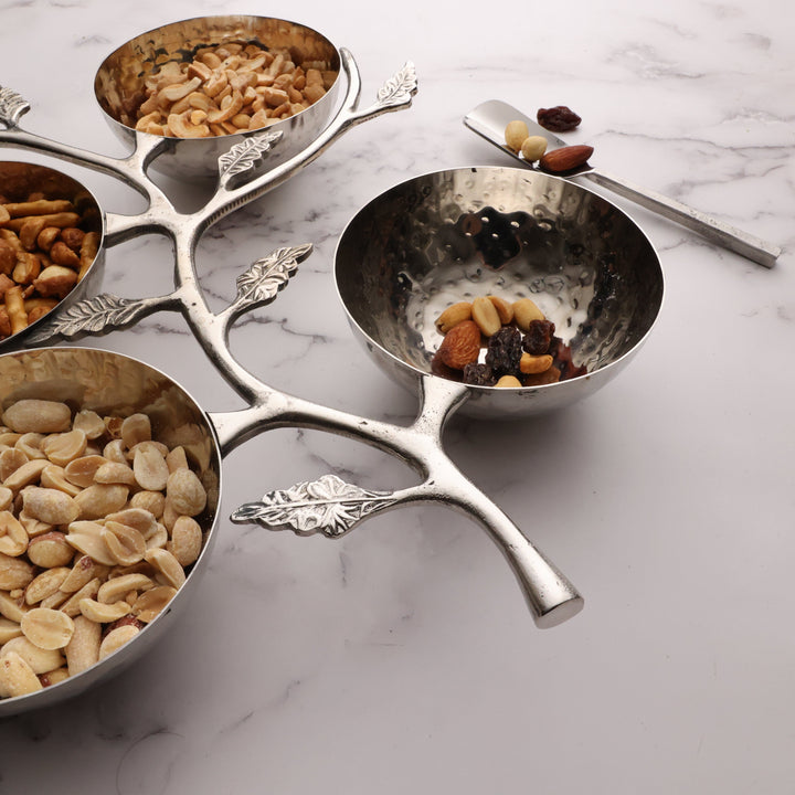 Hammered Stainless Steel Leaf Serveware Set, 4 Ct.
