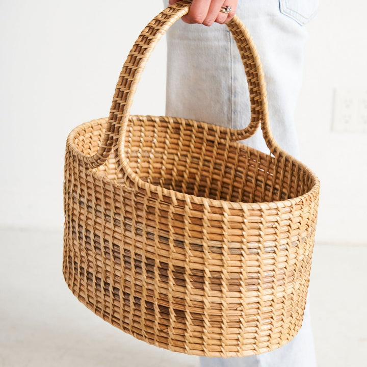 Handcrafted Rattan Oval Market Basket, 15" x 10.5"