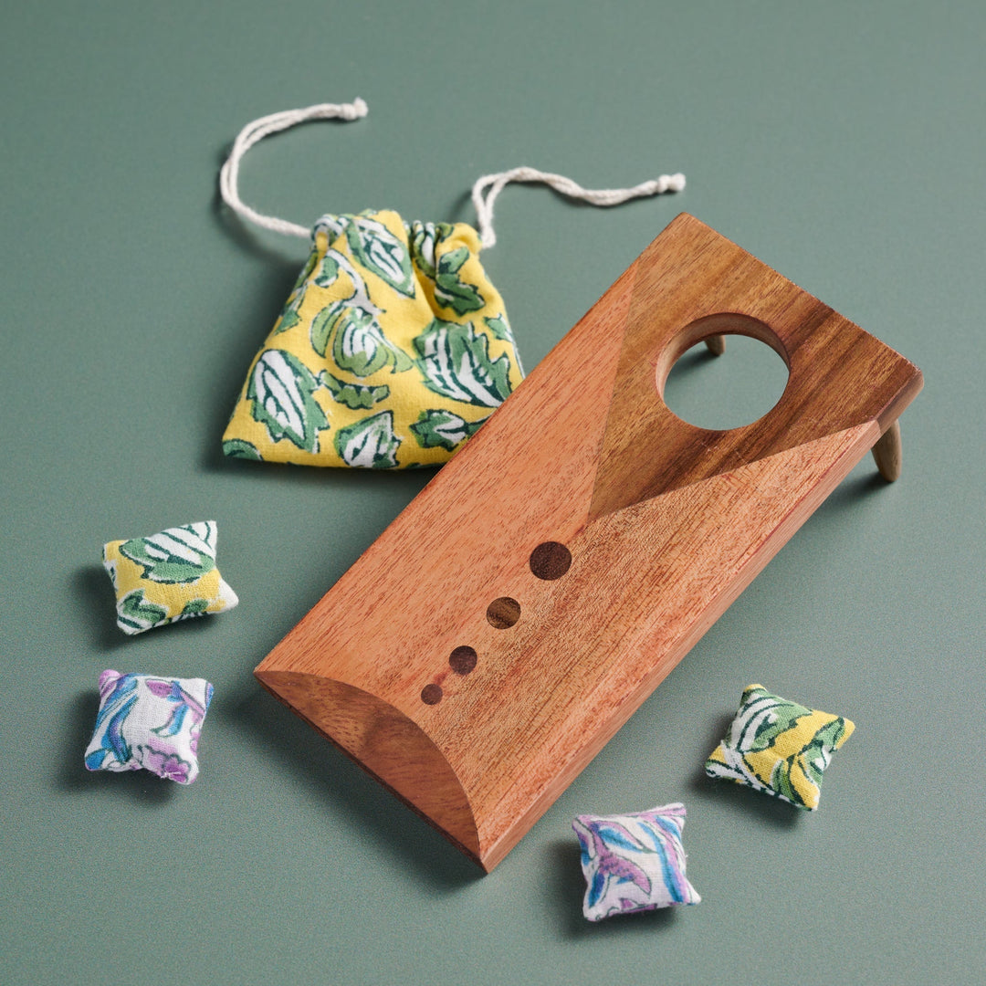Handcrafted Neem Wood Tabletop Cornhole Game Set