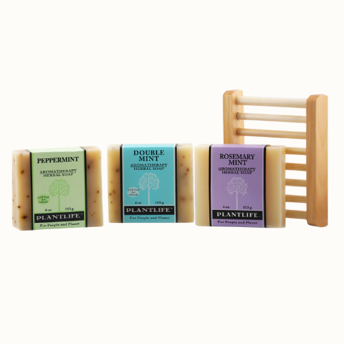 Organic Essential Oil Bar Soap Gift Set With Wood Dish