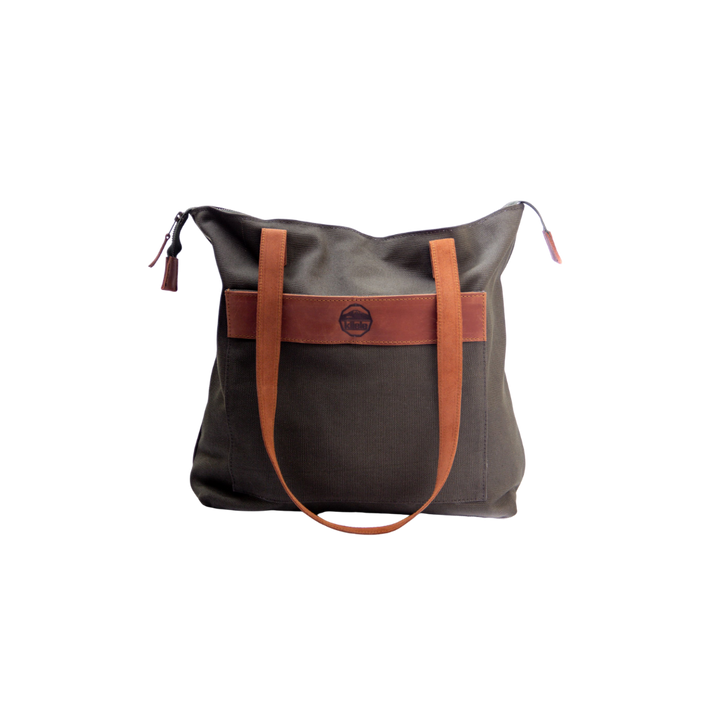 Handcrafted Canvas &amp; Leather Tote Bag, 13" x 17"