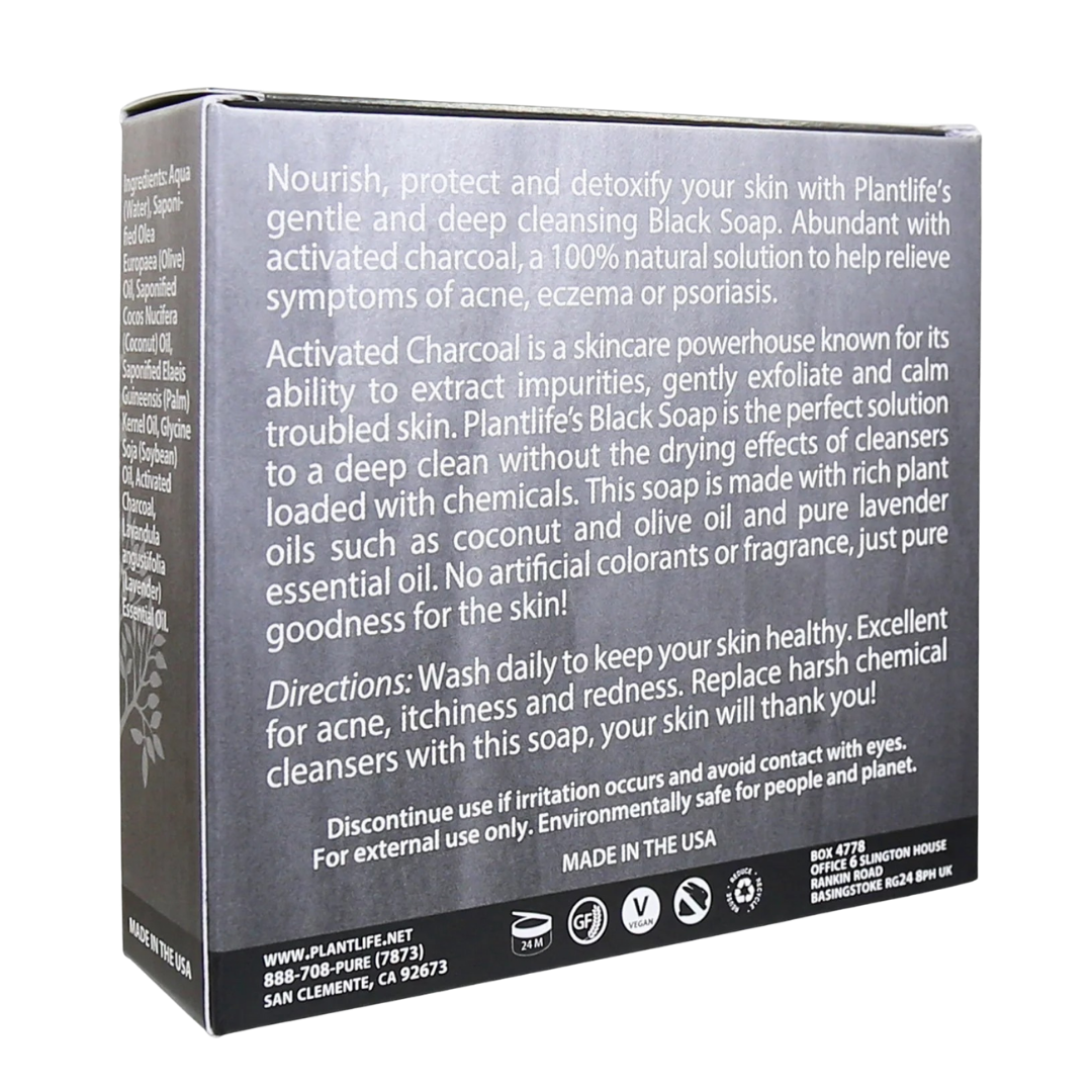 Vegan Activated Charcoal Deep-Cleanse Bar Soap, Black