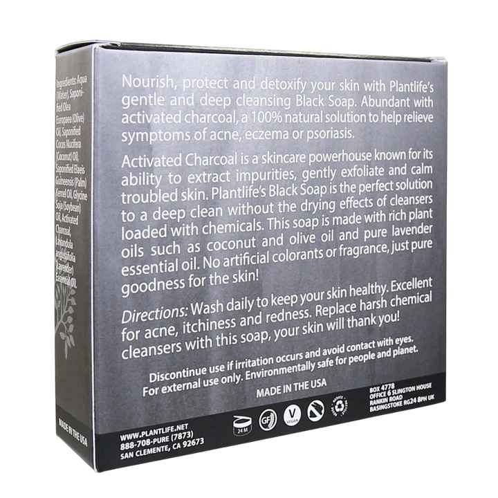 Vegan Activated Charcoal Deep-Cleanse Bar Soap, Black
