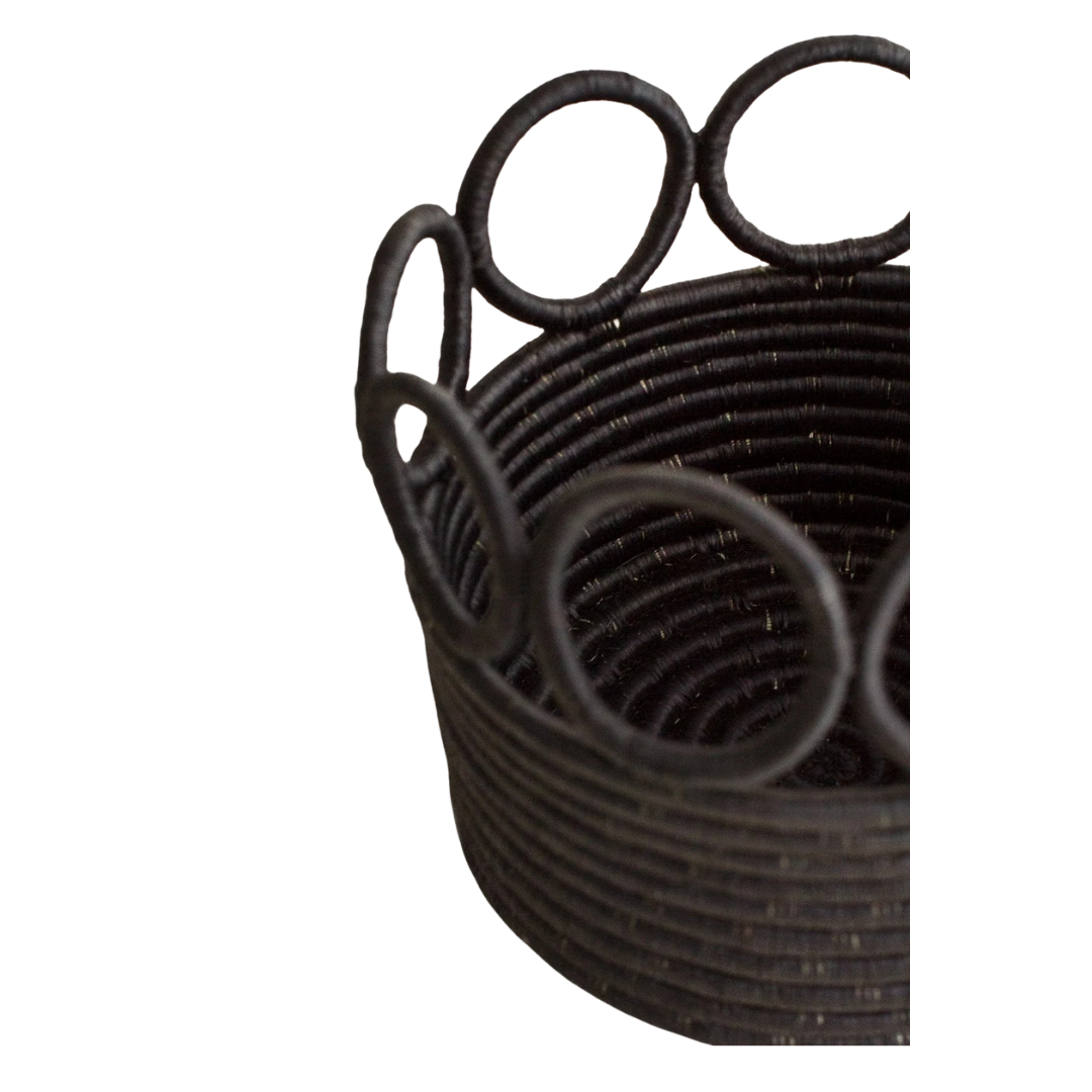 Handcrafted Sisal Sweetgrass Storage Basket, Black