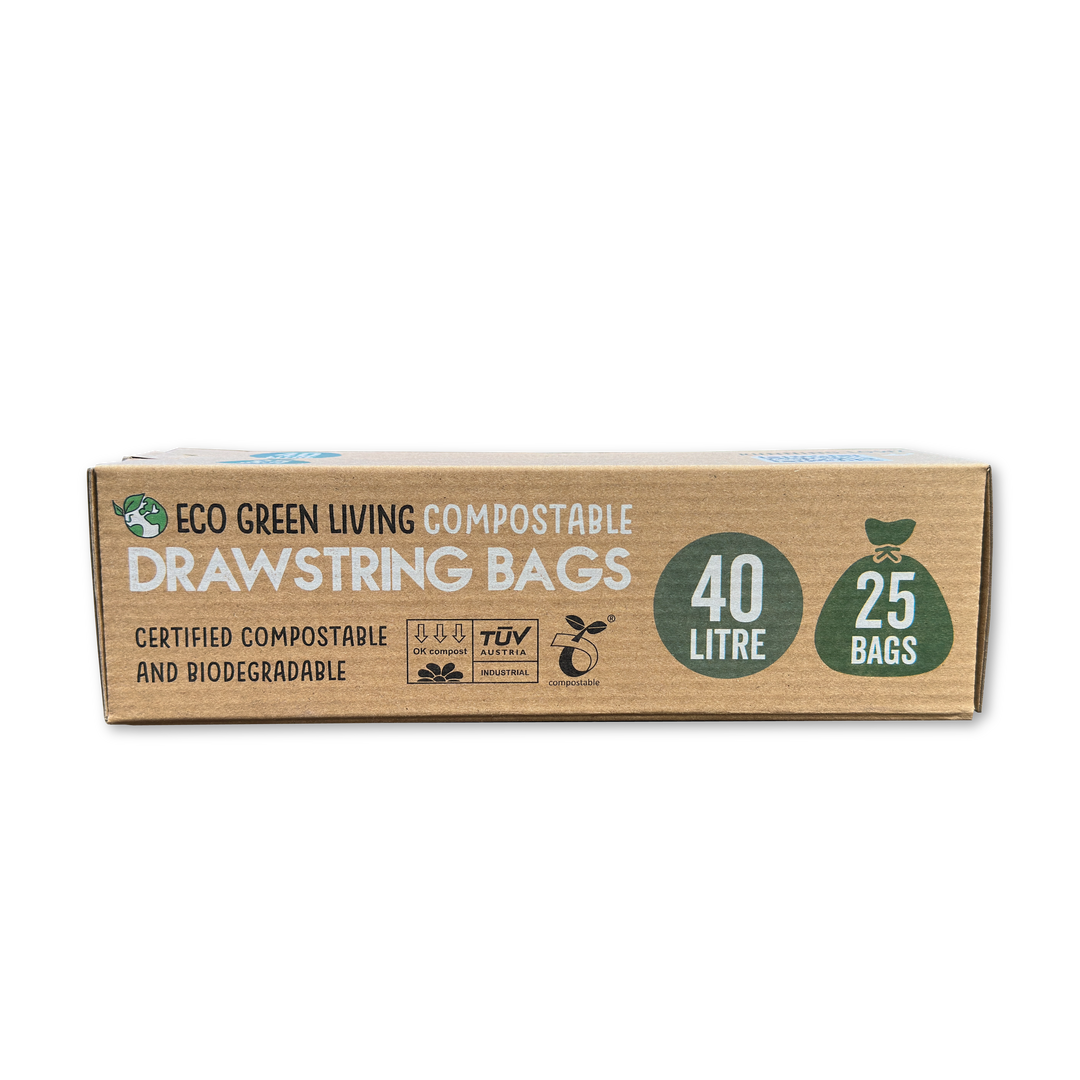 Compostable Plant-Based Drawstring Bin Liners, 10.5 Gal., 25 Ct.