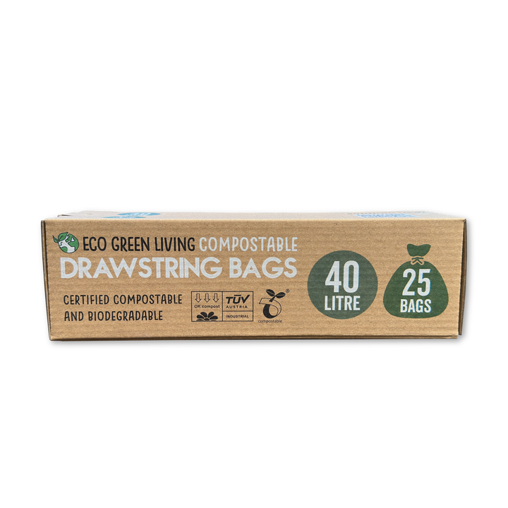 Compostable Plant-Based Drawstring Bin Liners, 10.5 Gal., 25 Ct.