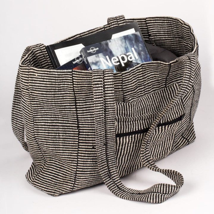 Fair Trade Cotton Weave Tote Bag with Zip Pocket