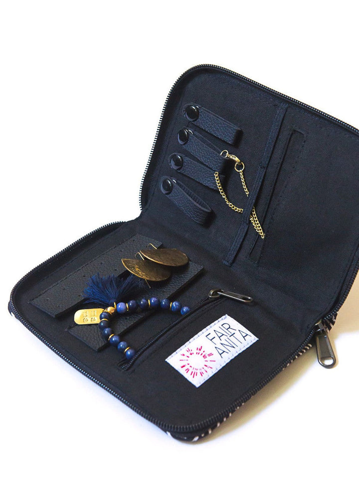 Organic Handwoven Cotton Jewelry Travel Pouch, Navy