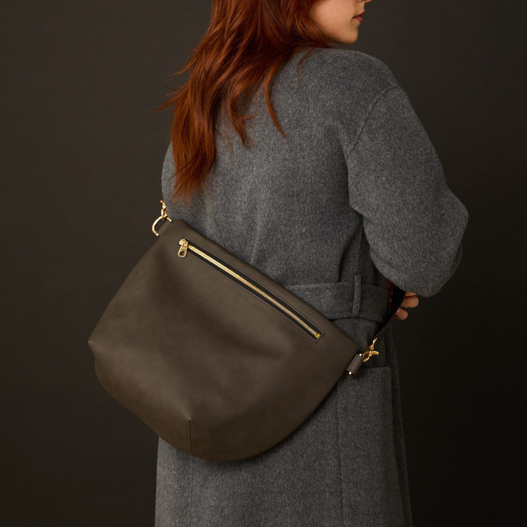 Upcycled Pinatex Multi-Wear Hobo Bag, Dark Grey