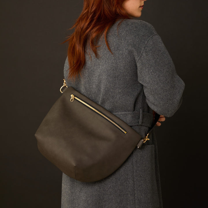 Upcycled Pinatex Multi-Wear Hobo Bag, Dark Grey