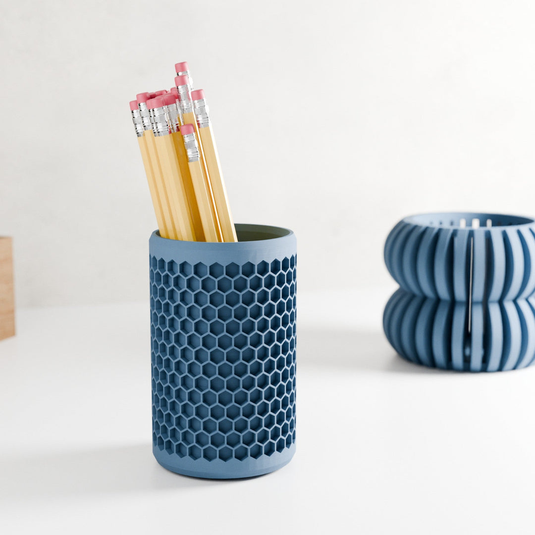 Plastic-Free Geometric Desk Pencil Holder, 3"