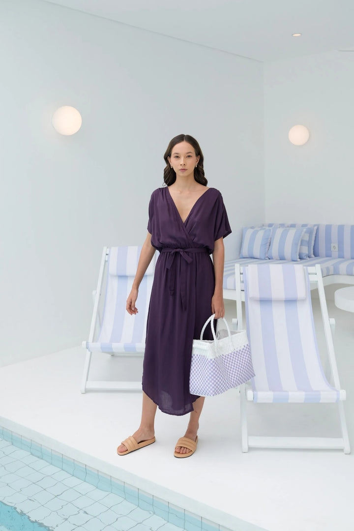 Checker Woven Recycled Tote Bag Lite Purple