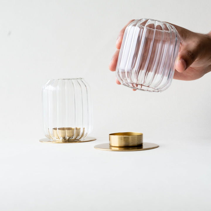 Handcrafted Fluted Borosilicate Glass Lanterns, 2 Ct.