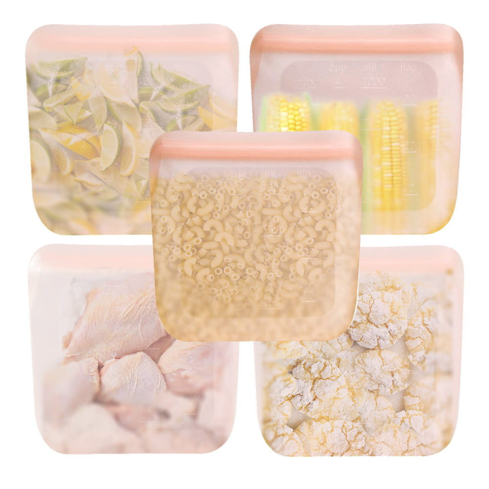 Leak-Proof Food-Grade Silicone Food Storage Bags, 5 Ct.