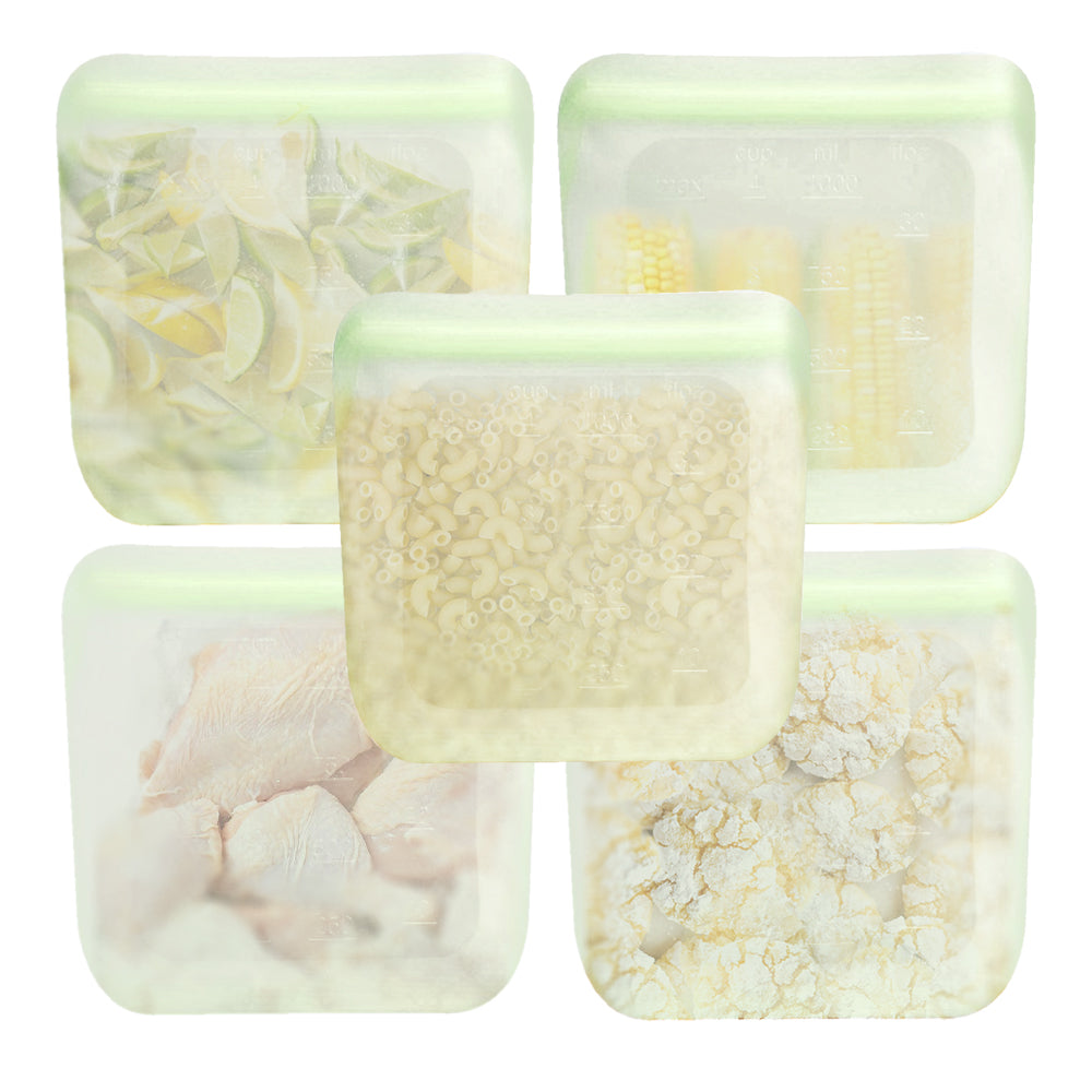 Leak-Proof Food-Grade Silicone Food Storage Bags, 5 Ct.