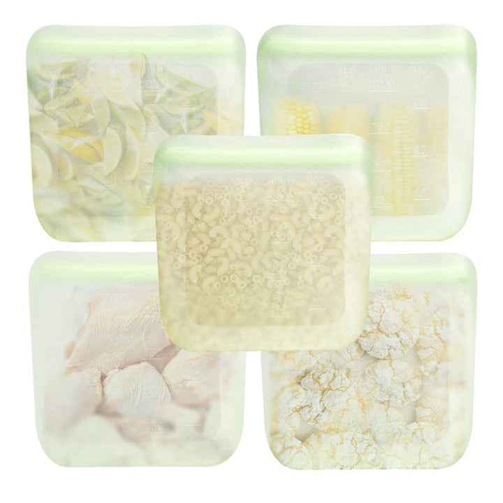 Leak-Proof Food-Grade Silicone Food Storage Bags, 5 Ct.