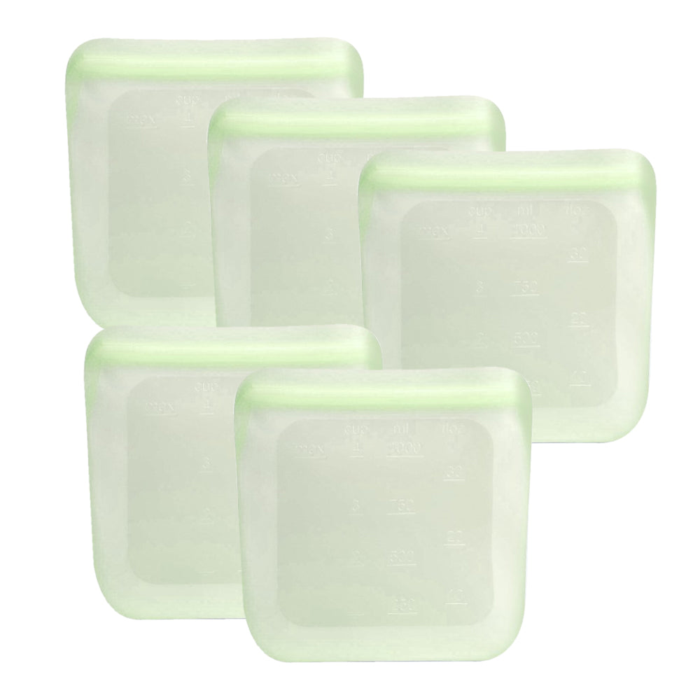 Leak-Proof Food-Grade Silicone Food Storage Bags, 5 Ct.