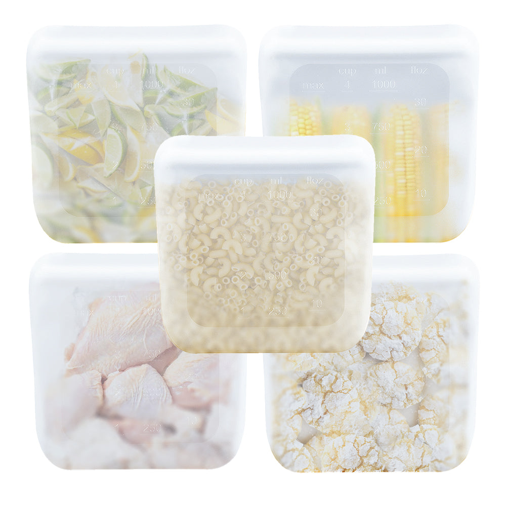 Leak-Proof Food-Grade Silicone Food Storage Bags, 5 Ct.