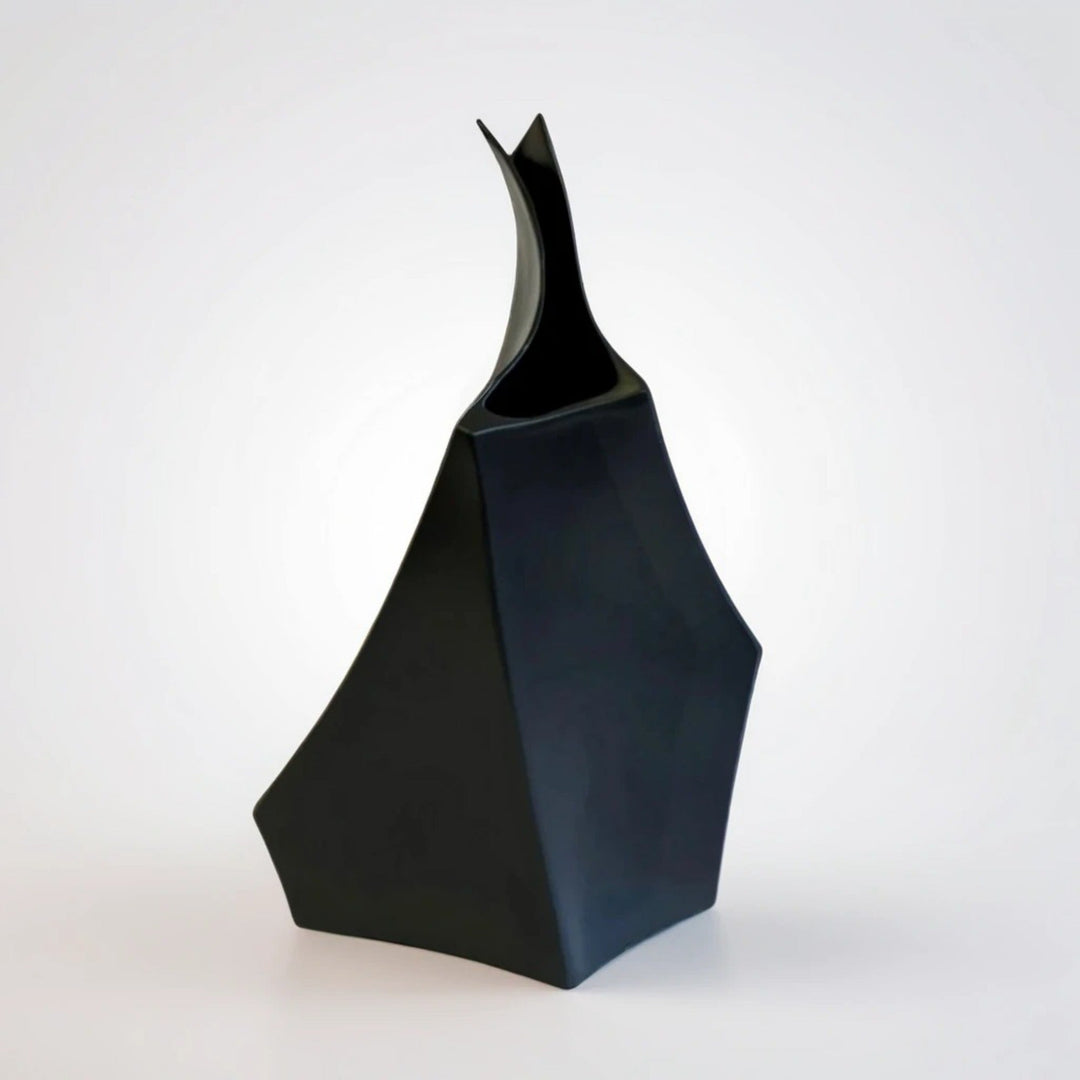 Handcrafted Matte Black Ceramic Tall Vase, 17"