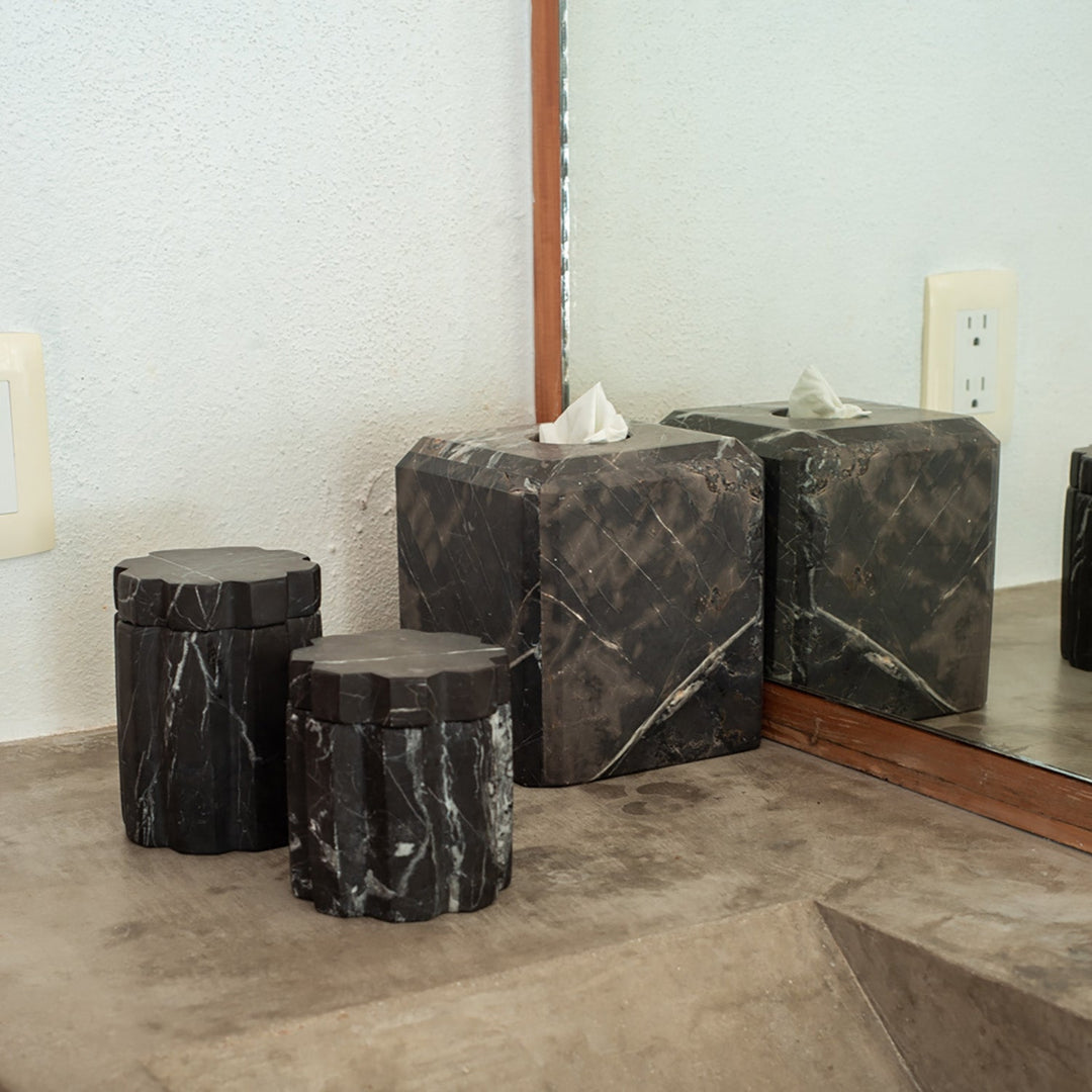 Handcrafted Black Marble Storage Container, 3.5" x 5.1"