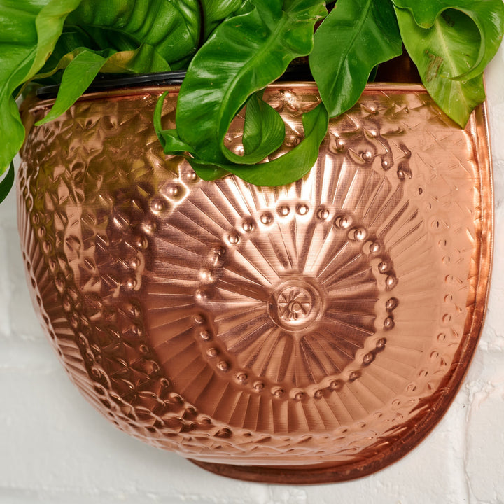 Fair Trade Embossed Copper Iron Wall Planter Decor