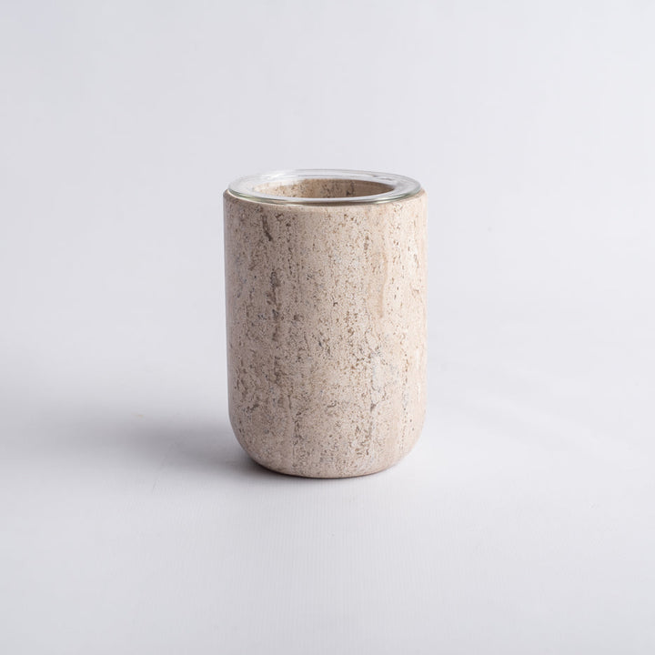 Handcrafted Travertine &amp; Glass Toothbrush Holder