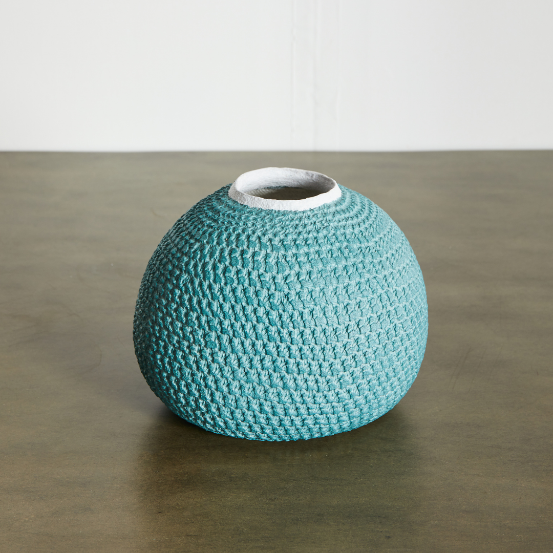 Recycled Paper Pulp Artisan Decor Vase, Pink &amp; Blue