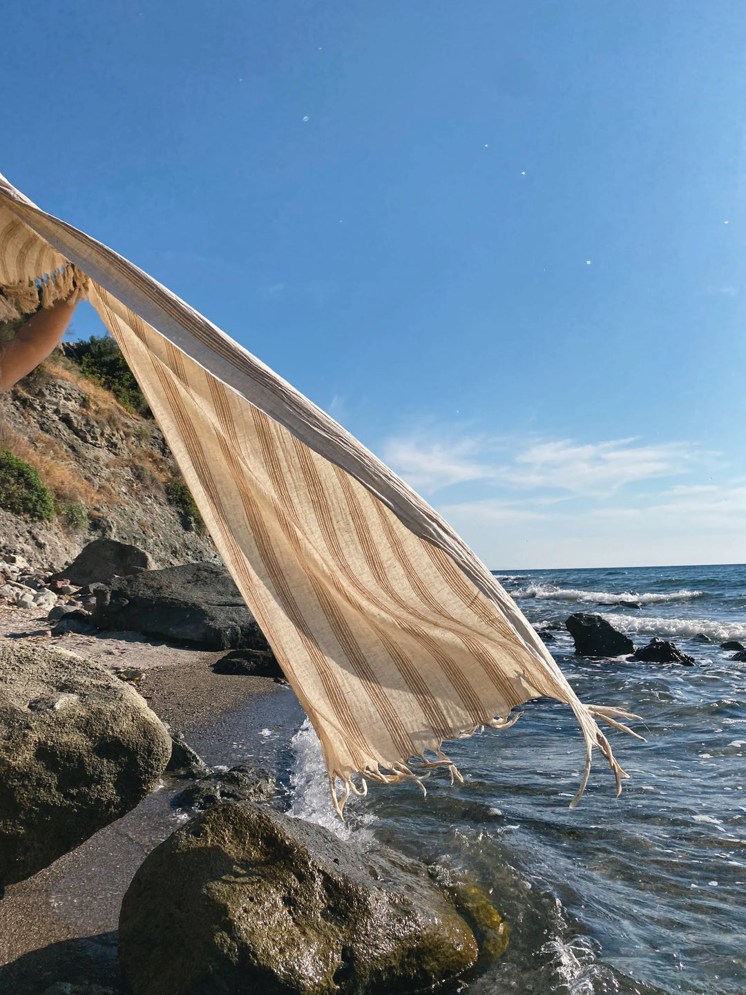 Ciragan Beige Stripe Linen Towel
