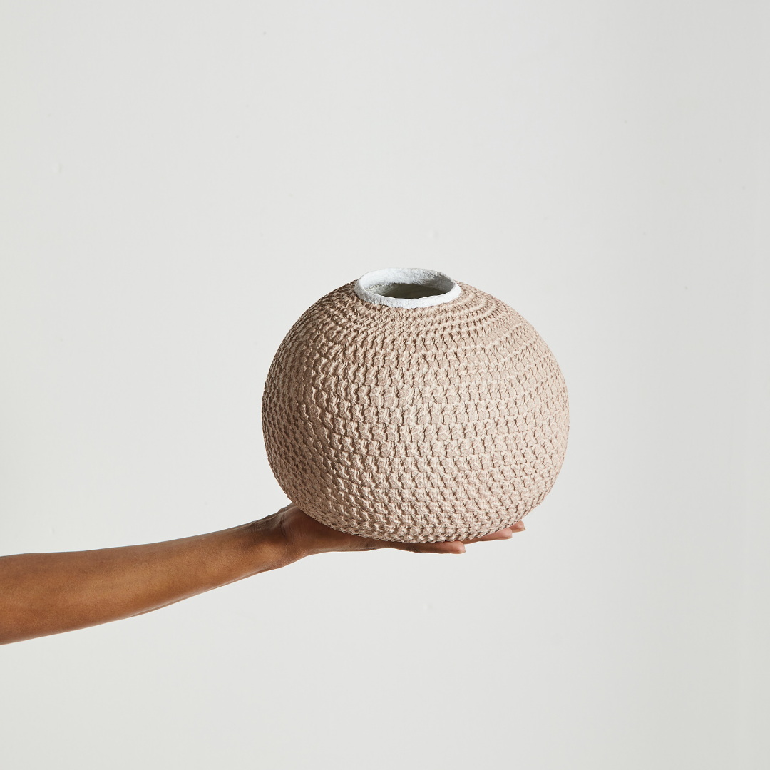 Recycled Paper Pulp Artisan Decor Vase, Pink &amp; Blue