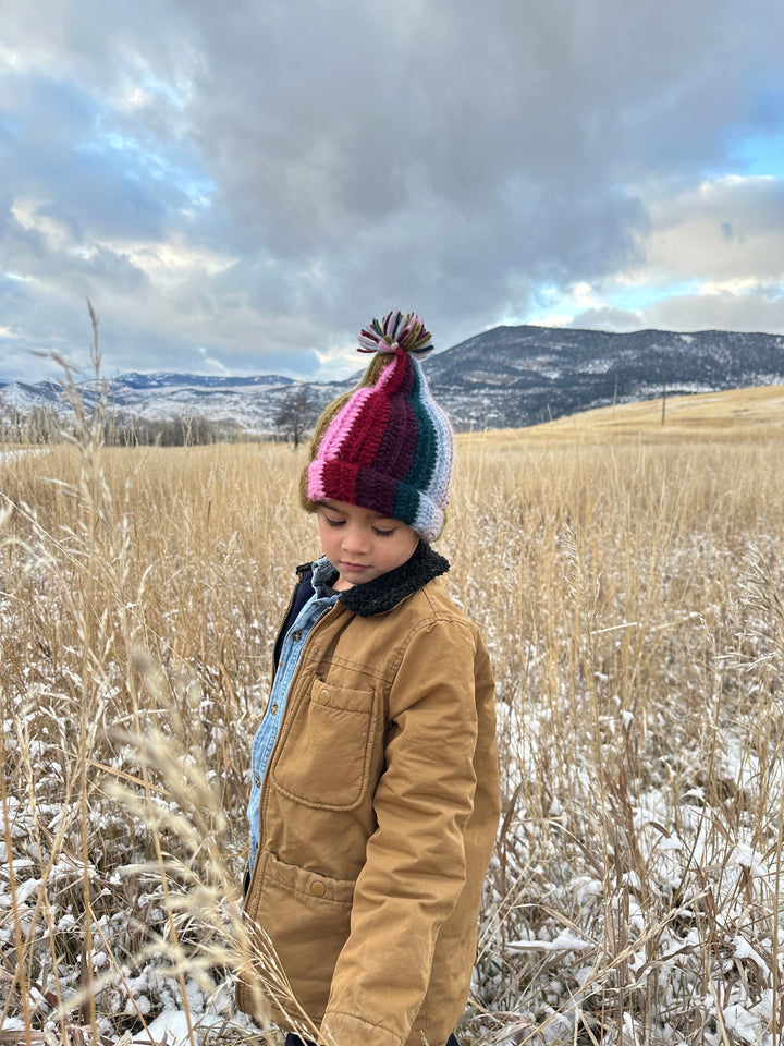 Handcrafted Baby Alpaca Kids Beanie, Rainbow