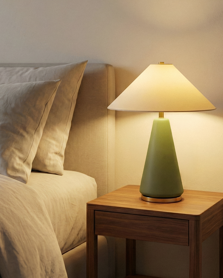 Vegan Green Glass &amp; Brass Ambient Table Lamp