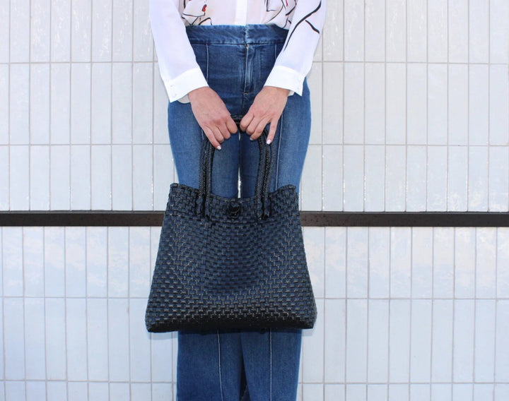 Handwoven Recycled Plastic Tote Bag, 15"